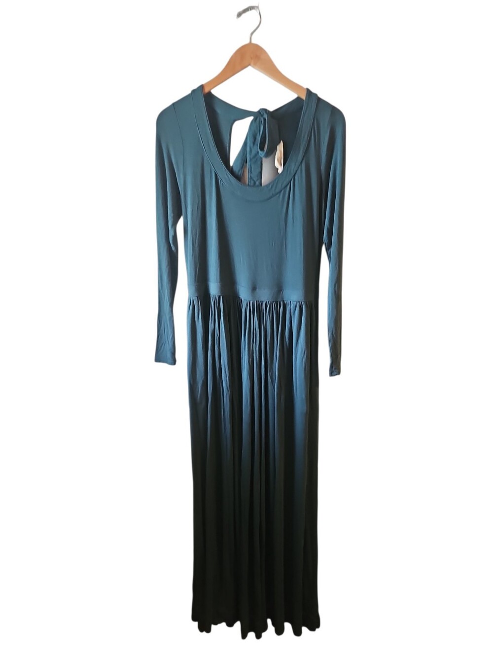 Free People Beach Green Teal Open Back Maxi jersey Dress Sz Large - Picture 3 of 6